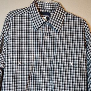 Men's WRANGLER Western Long Sleeved Striped Shirt - Pearl Snaps Size Large Tall